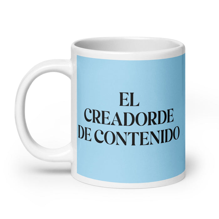 El Creador De Contenido Le créateur de contenu Tasse à café amusante pour le travail à domicile ou au bureau Cadeau de fierté espagnole mexicaine Tasse blanche brillante Carte bleu ciel