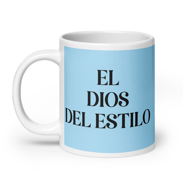 El Dios Del Estilo La Déesse / Dieu du Style Tasse à Café Drôle pour la Maison ou le Bureau Cadeau de Fierté Espagnole Mexicaine Tasse Blanche Brillante Carte Bleu Ciel