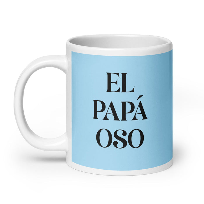 El Papá Oso The Mama Bear / Papa Bear Tasse à café amusante pour le travail à domicile ou au bureau Cadeau de fierté mexicaine espagnole Tasse blanche brillante Carte bleu ciel