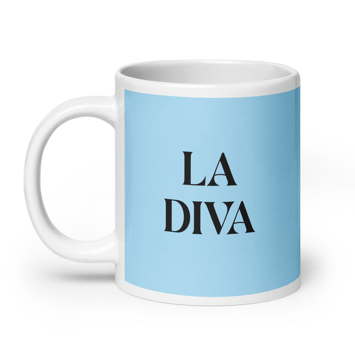 La Diva The Diva Funny Home Office Work Coffee Mug Mexican Spanish Pride Gift White Glossy Cup Sky Blue Card Mug