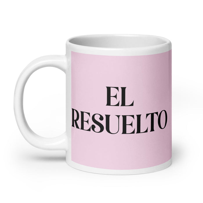 El Resuelto The determined One Tasse à café amusante pour le travail à domicile ou au bureau Cadeau de fierté mexicaine espagnole Tasse blanche brillante Carte rose clair