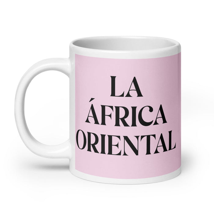 La África Oriental, die ostafrikanische, lustige Kaffeetasse für Zuhause, Büro und Arbeit, mexikanisches spanisches Pride-Geschenk, weiße glänzende Tasse, hellrosa Kartentasse