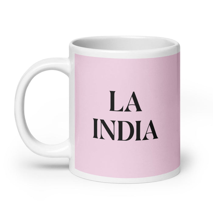 La India The Indian Funny Home Office Work Coffee Mug Mexican Spanish Pride Gift White Glossy Cup Light Pink Card Mug