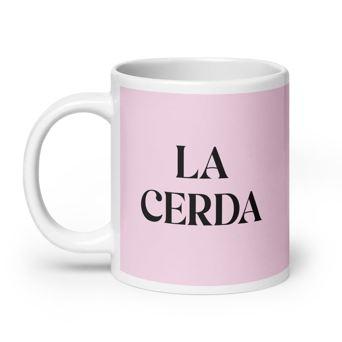 La Cerda The Pig Funny Home Office Work Coffee Mug Mexican Spanish Pride Gift White Glossy Cup Light Pink Card Mug