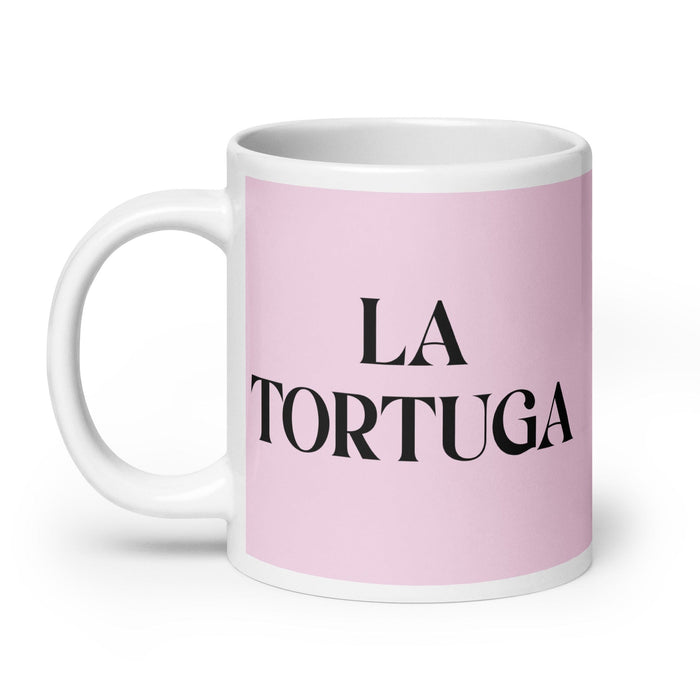 Taza de café divertida para el trabajo en casa o en la oficina, con diseño de La Tortuga, regalo de orgullo mexicano y español, taza blanca brillante, taza con tarjeta rosa claro