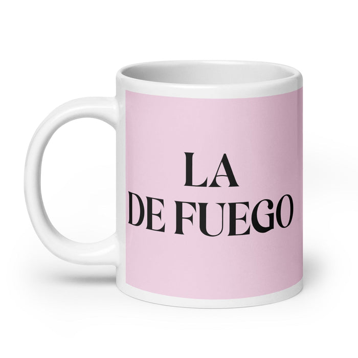 La De Fuego Das Feuerzeichen Lustige Kaffeetasse für Zuhause, Büro, Arbeit, mexikanisches spanisches Pride-Geschenk, weiße glänzende Tasse, hellrosa Kartentasse