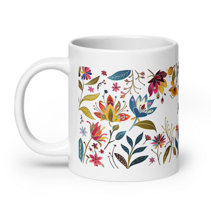 Taza de café exclusiva con nombre de Alexis, obra de arte para el hogar, la oficina, el trabajo, regalo de orgullo mexicano y español, taza blanca brillante con caligrafía única en su tipo | A2