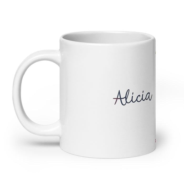 Tazza da caffè con nome esclusivo Alicia, tazza da regalo con orgoglio spagnolo messicano, calligrafia unica, tazza bianca lucida | A8