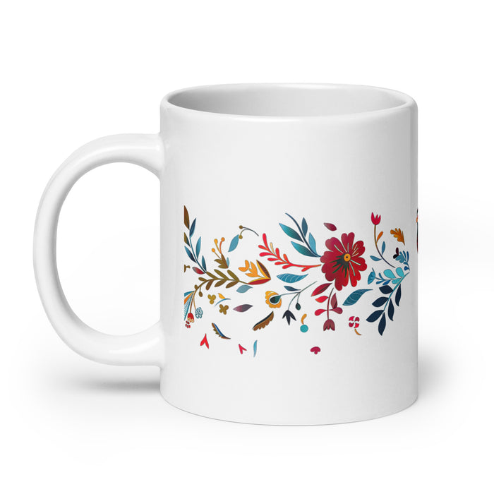 Tasse à café exclusive Alma avec nom, pour la maison, le bureau, le travail, la fierté mexicaine et espagnole, cadeau unique en son genre, calligraphie, blanc brillant | A18