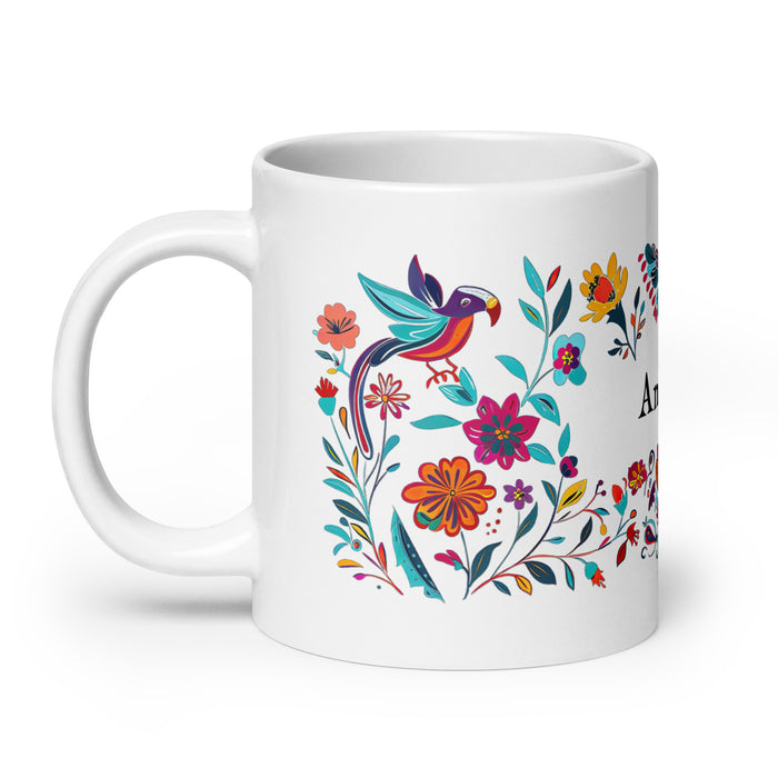 Tasse à café exclusive Amador avec nom, pour la maison, le bureau, le travail, la fierté mexicaine et espagnole, cadeau unique en son genre, calligraphie, blanche et brillante | A3