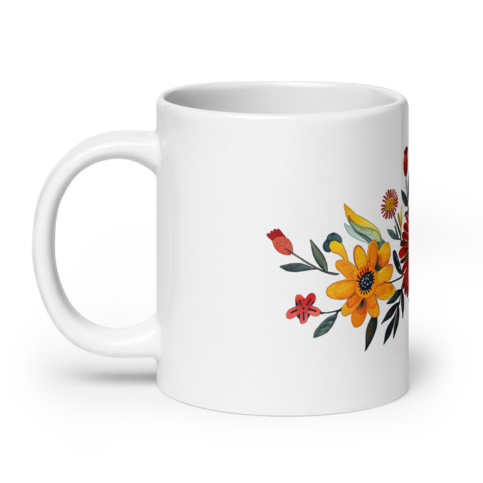 Tasse à café exclusive Amaia avec nom, pour la maison, le bureau, le travail, la fierté mexicaine et espagnole, cadeau unique en son genre, calligraphie, blanc brillant | A3