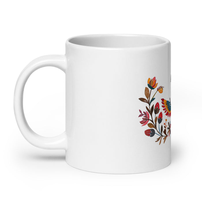 Amaia – Exklusives Namenskunstwerk, Kaffeetasse für Zuhause, Büro, Arbeit, mexikanischer und spanischer Stolz, Geschenktasse, einzigartige Kalligraphie, weiß glänzend, A4