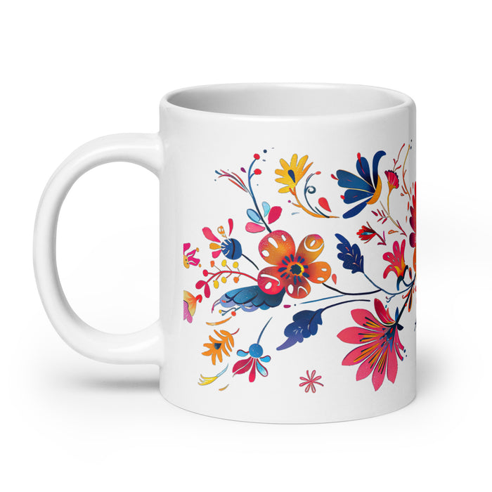 Tasse à café exclusive Amalia avec nom, pour la maison, le bureau, le travail, la fierté mexicaine et espagnole, cadeau unique en son genre, calligraphie, blanc brillant | A11