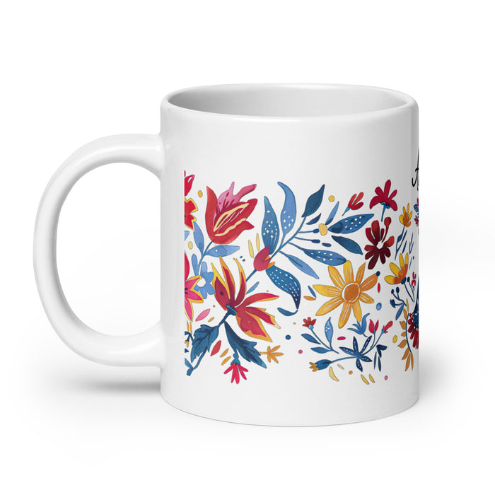 Taza de café exclusiva con nombre de Amalia, obra de arte para el hogar, la oficina, el trabajo, regalo de orgullo mexicano español, taza blanca brillante con caligrafía única en su tipo | A18