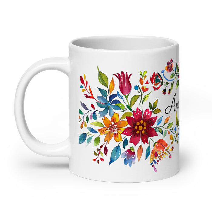 Tasse à café exclusive avec nom Ana Sofía, tasse à café pour le travail à domicile, la fierté espagnole mexicaine, tasse cadeau, calligraphie unique, tasse blanche brillante | A1