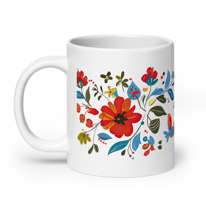 Ana Sofía Exklusives Namenskunstwerk, Kaffeetasse für Zuhause, Büro, Arbeit, mexikanischer und spanischer Stolz, Geschenktasse, einzigartige Kalligraphie, weiß glänzend, A4