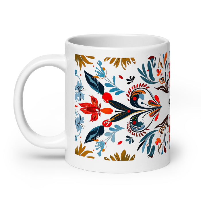 Tasse à café avec nom exclusif et motif de fierté mexicaine et espagnole, tasse à café blanche brillante et unique en son genre | A6