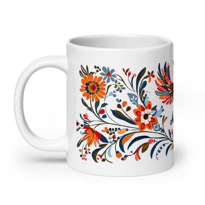 Tasse à café exclusive avec nom d'Ángela, tasse à café pour le travail à domicile, la fierté espagnole mexicaine, tasse cadeau, calligraphie unique, tasse blanche brillante | Á1