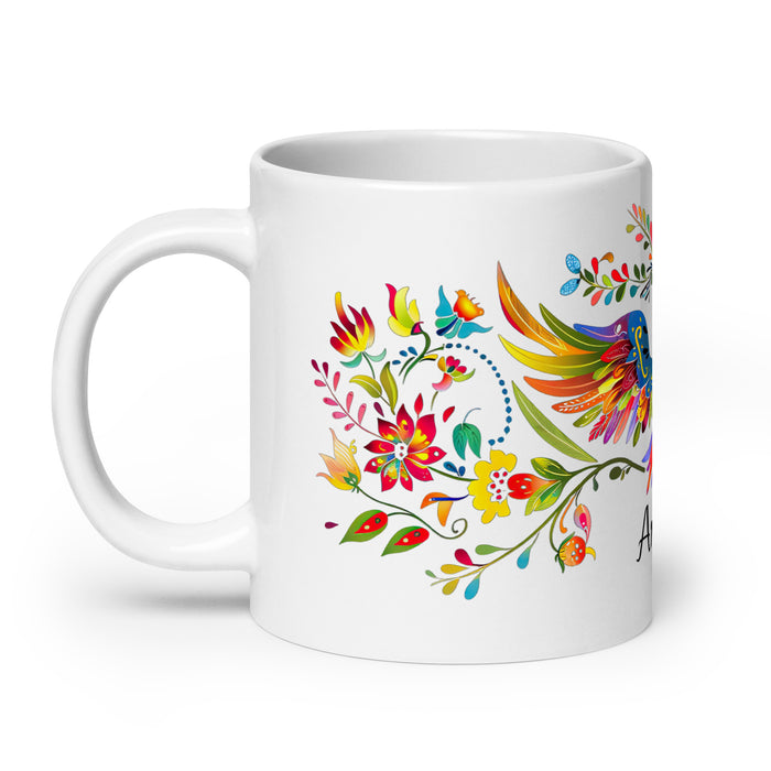 Taza de café exclusiva con nombre de Ángela, obra de arte para el hogar, la oficina, el trabajo, regalo de orgullo mexicano español, taza blanca brillante con caligrafía única en su tipo | Á12