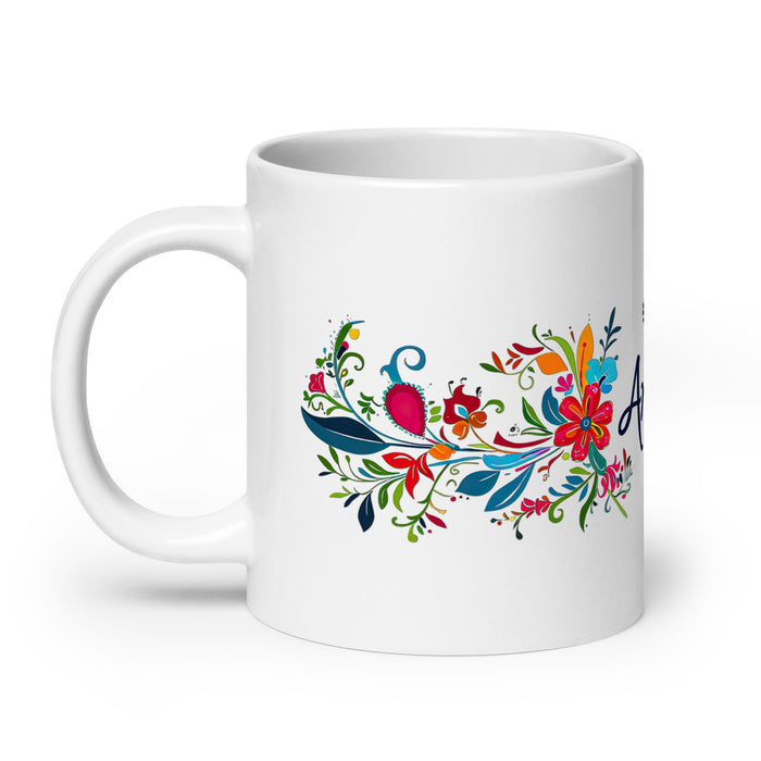 Tasse à café exclusive avec nom d'Ángela, tasse à café pour le travail à domicile, tasse cadeau de fierté espagnole mexicaine, tasse blanche brillante avec calligraphie unique en son genre | Á26