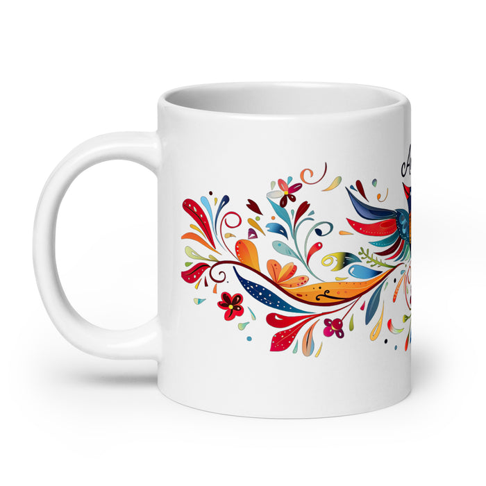 Taza de café exclusiva con nombre de Angelina, obra de arte para el hogar, la oficina, el trabajo, regalo de orgullo mexicano y español, taza blanca brillante con caligrafía única en su tipo | A1