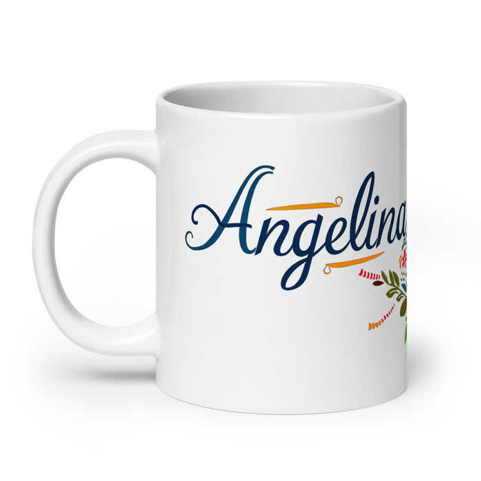 Tasse à café avec nom exclusif Angelina, tasse à café pour le travail à domicile, le bureau, la fierté mexicaine et espagnole, tasse cadeau, calligraphie unique, tasse blanche brillante | A4