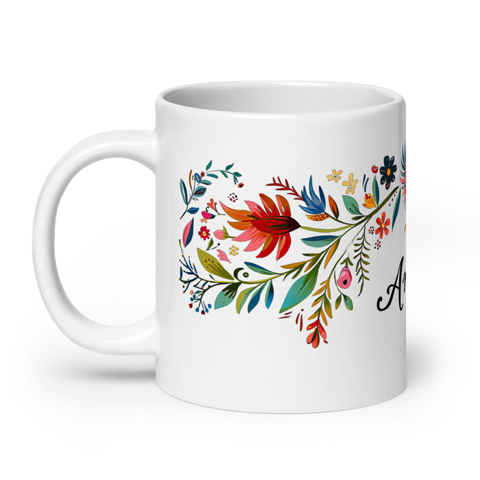 Ángela Exclusive Name Art Piece Home Office Work Coffee Mug Mexican Spanish Pride Gift Cup One-Of-A-Kind Calligraphy White Glossy Mug | Á35