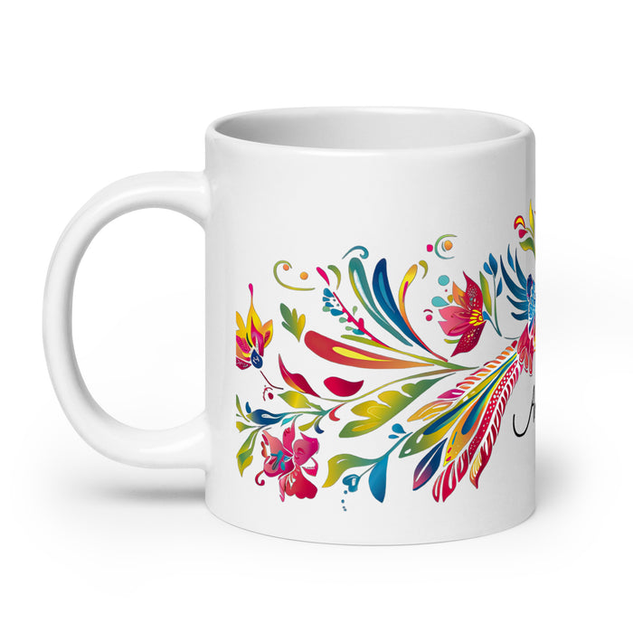 Tasse à café avec nom exclusif Angelina, tasse à café pour le travail à domicile, la fierté mexicaine et espagnole, tasse à calligraphie unique, blanche et brillante | A12