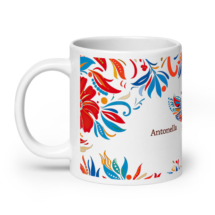 Tasse à café de travail de bureau à domicile de nom exclusif d'Antonella Tasse cadeau de fierté espagnole mexicaine Tasse blanche brillante de calligraphie unique en son genre | A1