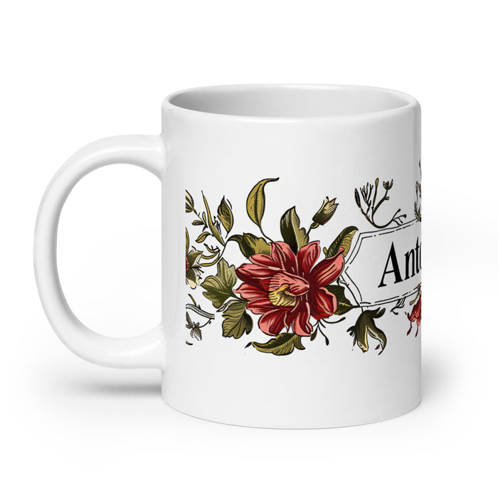 Tasse à café en porcelaine blanche avec nom exclusif d'Antonella, tasse à café pour le travail à domicile, la fierté mexicaine et espagnole, tasse à calligraphie unique en son genre | A7