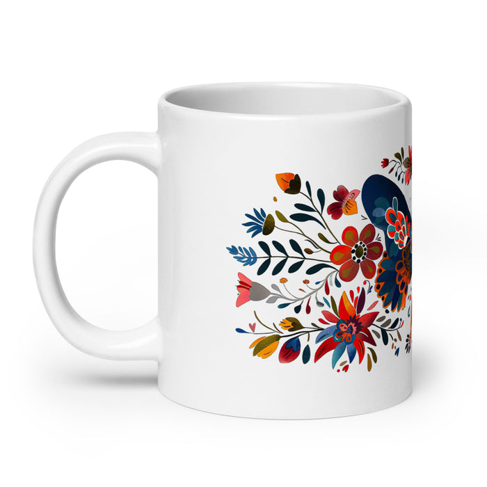 Taza de café exclusiva Aurora con nombre, obra de arte, para el hogar, la oficina, el trabajo, regalo de orgullo mexicano y español, taza blanca brillante con caligrafía única en su tipo | A2