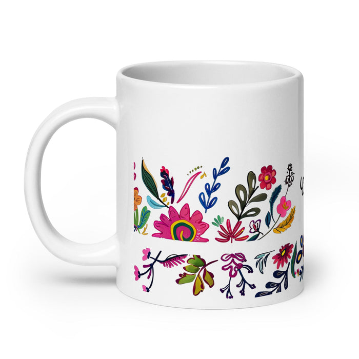 Taza de café exclusiva con nombre de Chloe, obra de arte para el hogar, la oficina, el trabajo, regalo de orgullo mexicano español, taza blanca brillante con caligrafía única en su tipo | C18