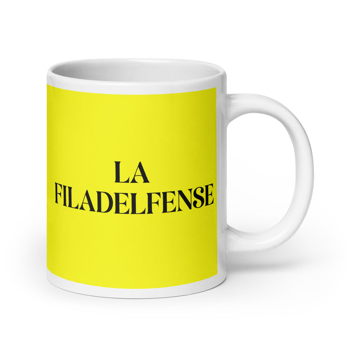 La Filadelfense The Philadelphian Funny Home Office Work Coffee Mug Mexican Spanish Pride Gift White Glossy Cup Yellow Card Mug