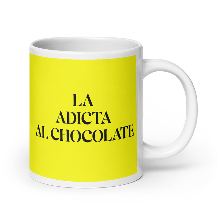 La Adicta Al Chocolate The Chocolate Addict Funny Home Office Work Coffee Mug Mexican Spanish Pride Gift White Glossy Cup Yellow Card Mug