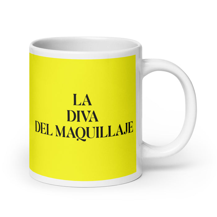 La Diva Del Maquillaje The Makeup Diva Funny Home Office Work Coffee Mug Mexican Spanish Pride Gift White Glossy Cup Yellow Card Mug