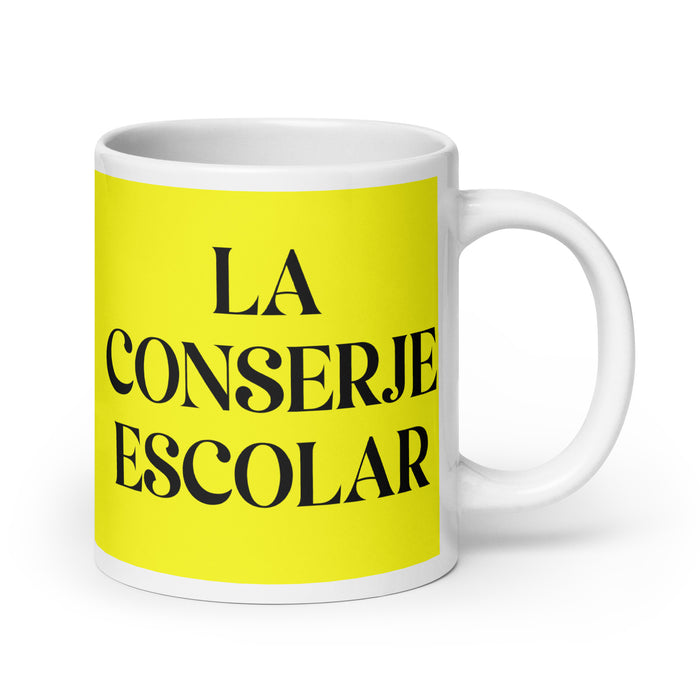 La Conserje Escolar The School Janitor Funny Home Office Work Coffee Mug Mexican Spanish Pride Gift White Glossy Cup Yellow Card Mug