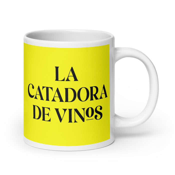 La Catadora De Vinos The Wine Taster Funny Home Office Work Coffee Mug Mexican Spanish Pride Gift White Glossy Cup Yellow Card Mug