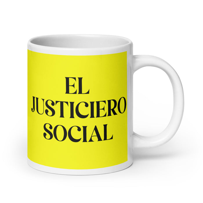 El Justiciero Social The Social Justice Advocate Funny Home Office Work Coffee Mug Mexican Spanish Pride Gift White Glossy Cup Yellow Card Mug