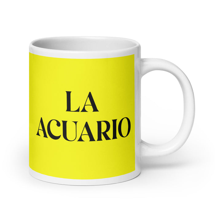 La Acuario The Aquarius Funny Home Office Work Coffee Mug Mexican Spanish Pride Gift White Glossy Cup Yellow Card Mug