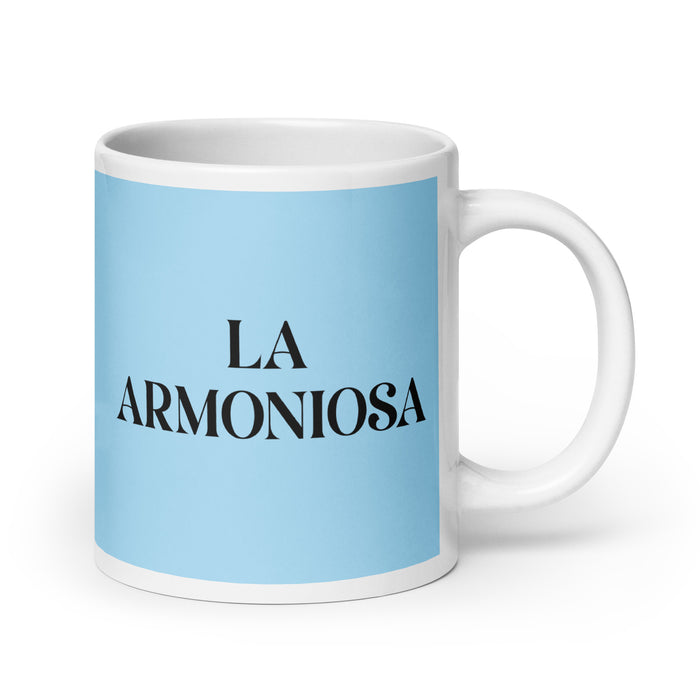 La Armoniosa The Harmonious One Funny Home Office Work Coffee Mug Mexican Spanish Pride Gift White Glossy Cup Sky Blue Card Mug