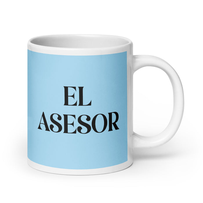 El Asesor The Advisor Funny Home Office Work Coffee Mug Mexican Spanish Pride Gift White Glossy Cup Sky Blue Card Mug