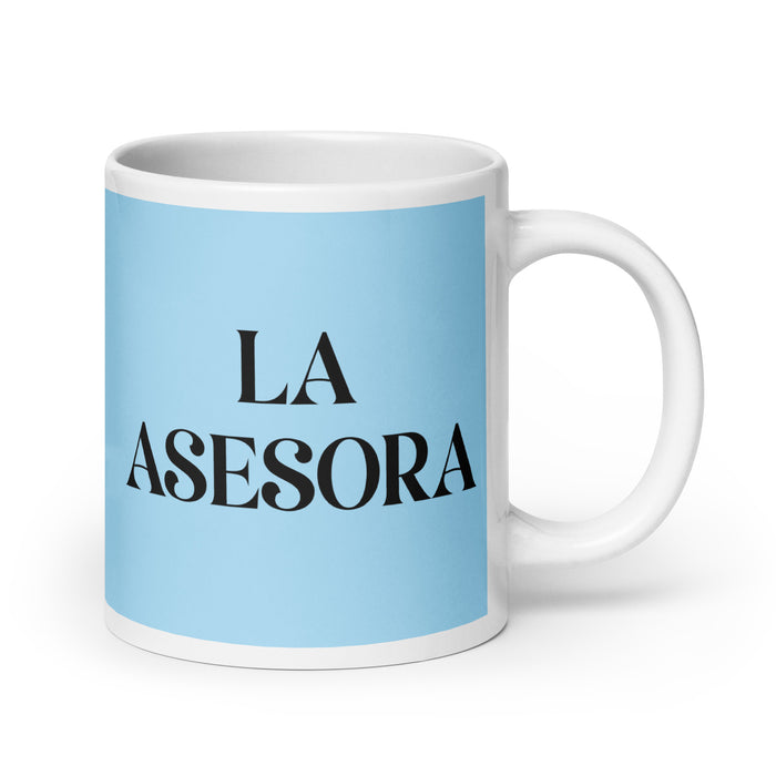 La Asesora The Advisor Funny Home Office Work Coffee Mug Mexican Spanish Pride Gift White Glossy Cup Sky Blue Card Mug