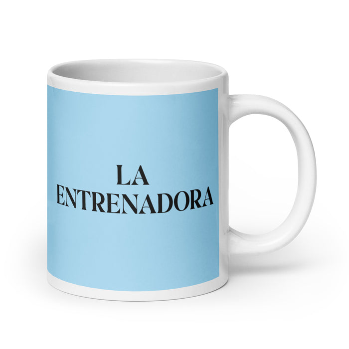 La Entrenadora The Coach Funny Home Office Work Coffee Mug Mexican Spanish Pride Gift White Glossy Cup Sky Blue Card Mug