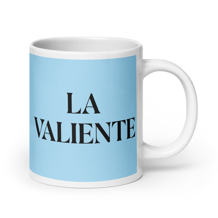 La Valiente The Brave One - Taza de café divertida para el hogar, la oficina, el trabajo, el orgullo mexicano, regalo, taza blanca brillante, taza con tarjeta azul cielo