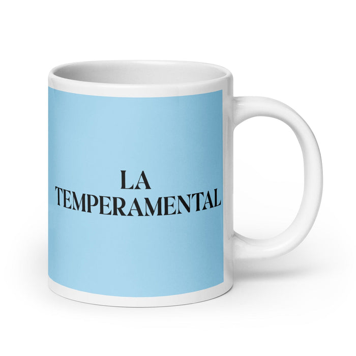 La Temperamental The Temperamental One Tasse à café amusante pour la maison, le bureau, le travail, la fierté mexicaine et espagnole, cadeau blanc brillant, tasse en carte bleu ciel