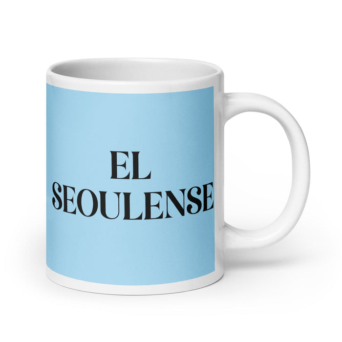 El Seoulense Le résident de Séoul Drôle Bureau à domicile Travail Tasse à café Cadeau de fierté mexicaine espagnole Tasse blanche brillante Carte bleu ciel Tasse