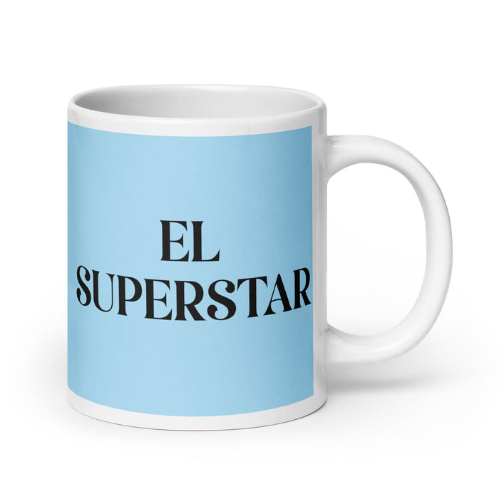 El Superstar The Superstar Tasse à café amusante pour le travail à domicile ou au bureau Cadeau de fierté mexicaine espagnole Tasse blanche brillante Carte bleu ciel