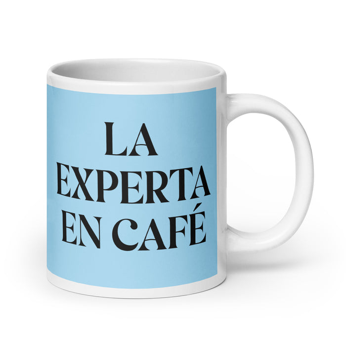 La Experta En Café The Coffee Expert Funny Home Office Work Coffee Mug Mexican Spanish Pride Gift White Glossy Cup Sky Blue Card Mug