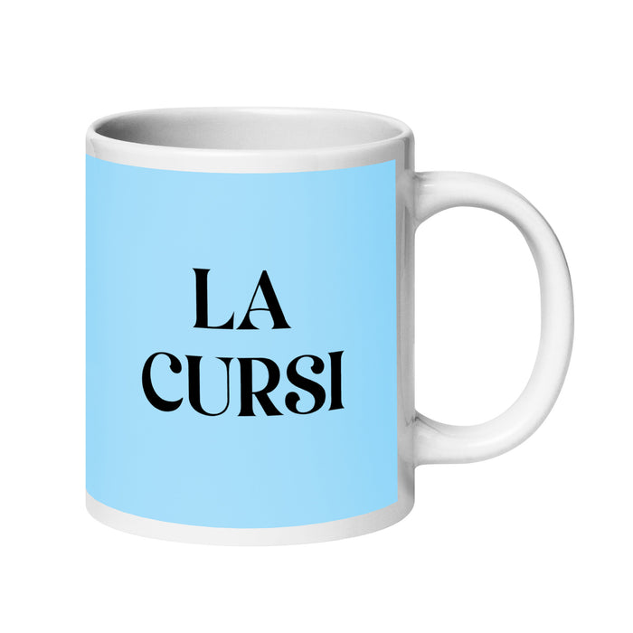 La Cursi The Cheesy One Funny Home Office Work Coffee Mug Mexican Spanish Pride Gift White Glossy Cup Sky Blue Card Mug