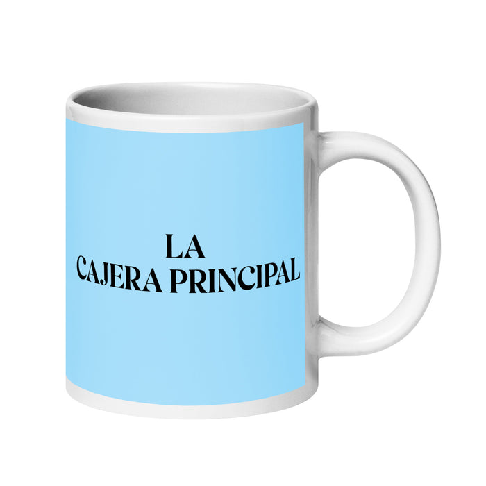 La Cajera Principal The Head Cashier Funny Home Office Work Coffee Mug Mexican Spanish Pride Gift White Glossy Cup Sky Blue Card Mug